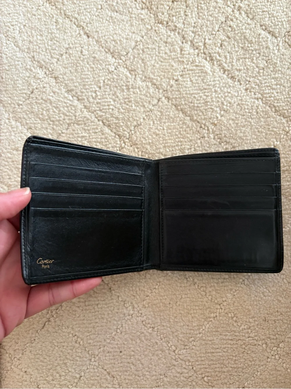 Cartier Black Leather Bi-Fold Wallet with Gold Logo
